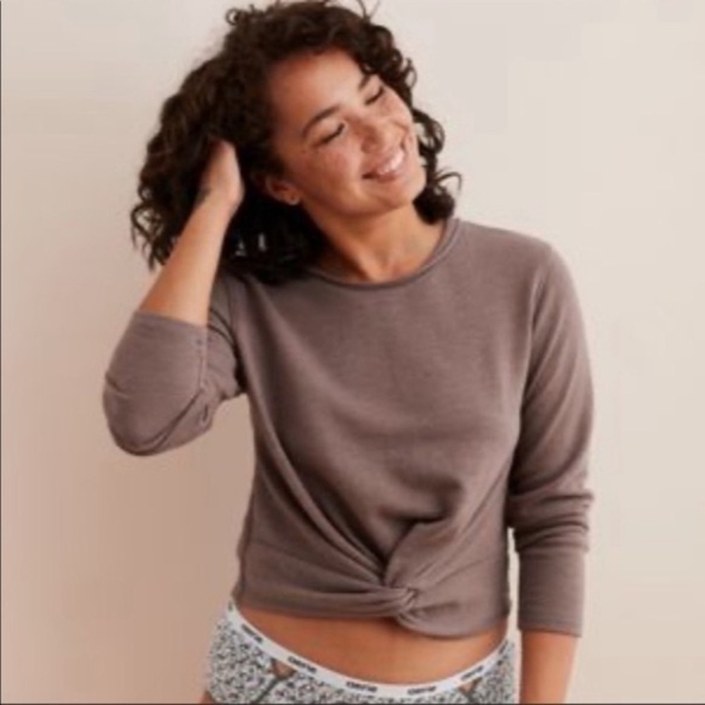 aerie cropped brown sweatshirt
